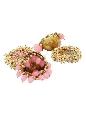 Pink kundan Yellow Gold Alloy   pair of Earring 2