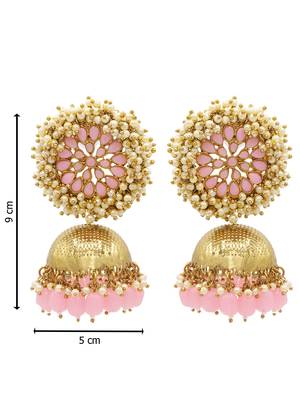 Pink kundan Yellow Gold Alloy   pair of Earring 3