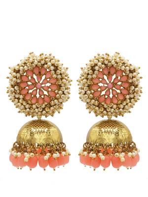 Orange kundan Yellow Gold Alloy   pair of Earring 1