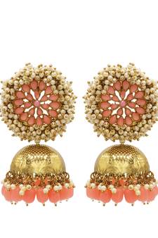 Orange kundan Yellow Gold Alloy   pair of Earring
