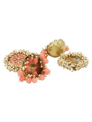 Orange kundan Yellow Gold Alloy   pair of Earring 2