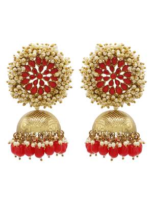 Red kundan Yellow Gold Alloy   pair of Earring 1
