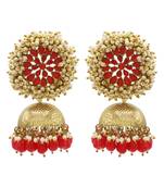 Red kundan Yellow Gold Alloy   pair of Earring