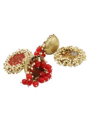 Red kundan Yellow Gold Alloy   pair of Earring 2