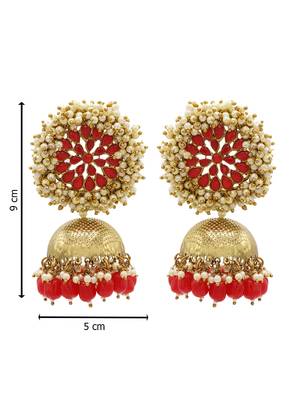 Red kundan Yellow Gold Alloy   pair of Earring 3
