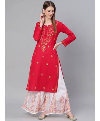 Lucknowi Chikankari Straight kurta with Georgette Sharara 1