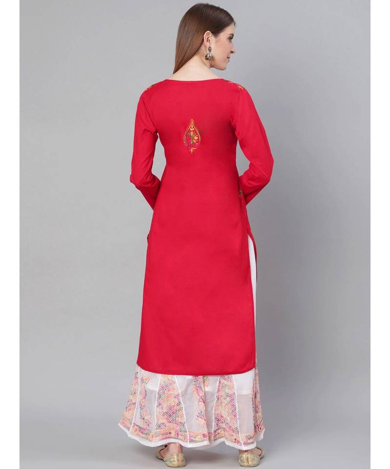 Lucknowi Chikankari Straight kurta with Georgette Sharara