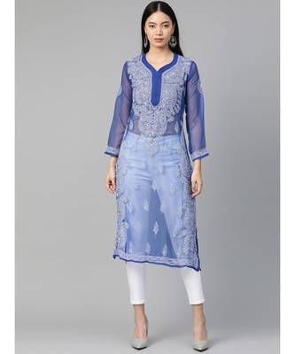 Lucknowi Chikankari Gala Booti Georgette kurta 1