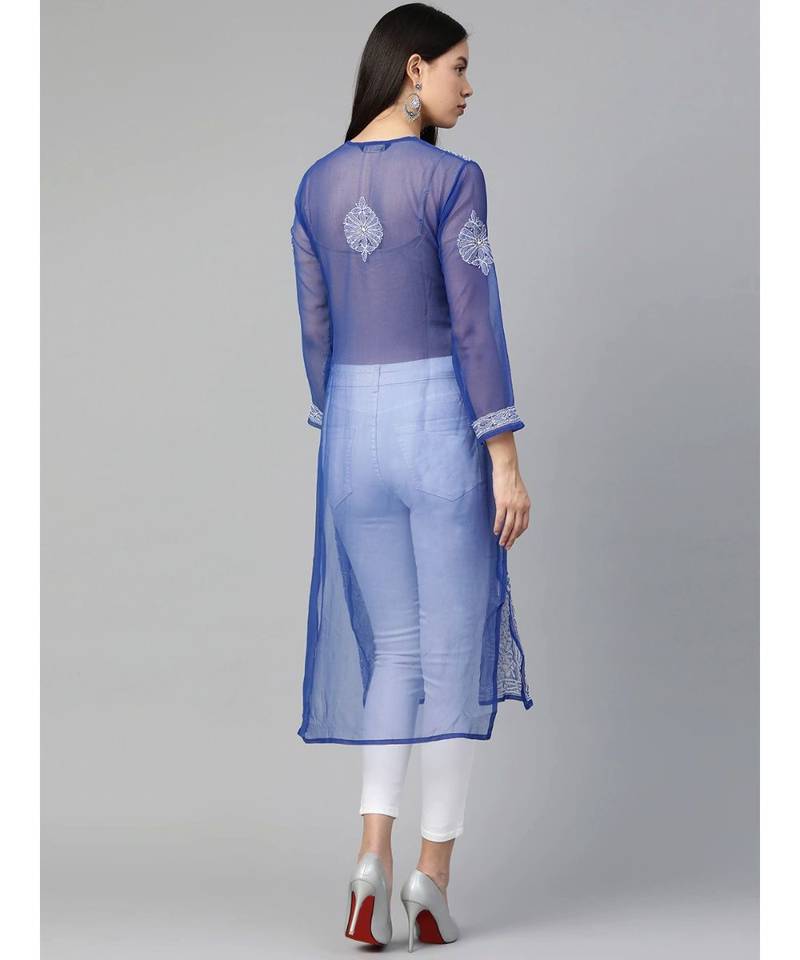 Lucknowi Chikankari Gala Booti Georgette kurta