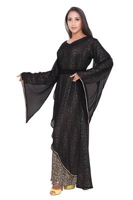 Black Loose Sleeve Islamic EID Party Wear Abaya  3