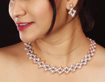 Natural Fresh Water Pink Peech Button Pearl Set From Hyderabad With Certificate of Authenticity 1