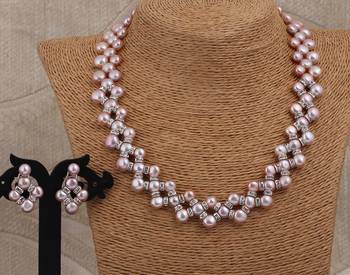 Natural Fresh Water Pink Peech Button Pearl Set From Hyderabad With Certificate of Authenticity 2