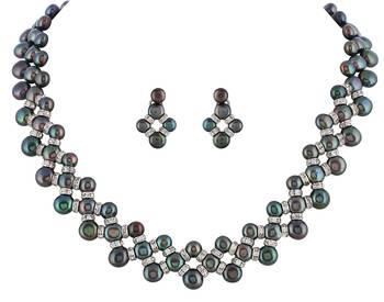 Natural Fresh Water Black Button Pearl Set From Hyderabad With Certificate of Authenticity 4