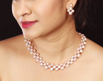 Natural Fresh Water Pink Peech Button Pearl Set From Hyderabad With Certificate of Authenticity 1