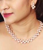Natural Fresh Water Pink Peech Button Pearl Set From Hyderabad With Certificate of Authenticity