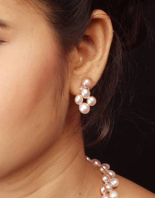 Natural Fresh Water Pink Peech Button Pearl Set From Hyderabad With Certificate of Authenticity 3