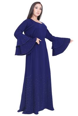 Sale Navy Blue Abaya Women Islamic Stylish Sleeve Gown Formal Party Jalabiaya Dubai Kaftan Dresses 2