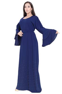 Sale Navy Blue Abaya Women Islamic Stylish Sleeve Gown Formal Party Jalabiaya Dubai Kaftan Dresses 4