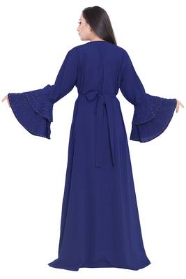 Sale Navy Blue Abaya Women Islamic Stylish Sleeve Gown Formal Party Jalabiaya Dubai Kaftan Dresses 5