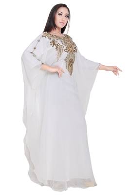 White Dubai Moroccan Kaftan Georgette African Attire Bridesmaid Abaya Long Maxi Dresses 2