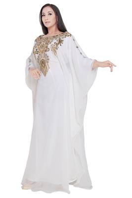 White Dubai Moroccan Kaftan Georgette African Attire Bridesmaid Abaya Long Maxi Dresses 3