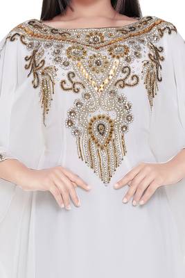 White Dubai Moroccan Kaftan Georgette African Attire Bridesmaid Abaya Long Maxi Dresses 4