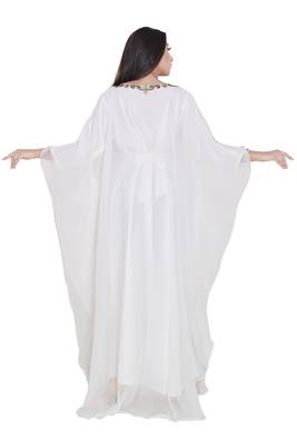 White Dubai Moroccan Kaftan Georgette African Attire Bridesmaid Abaya Long Maxi Dresses 5
