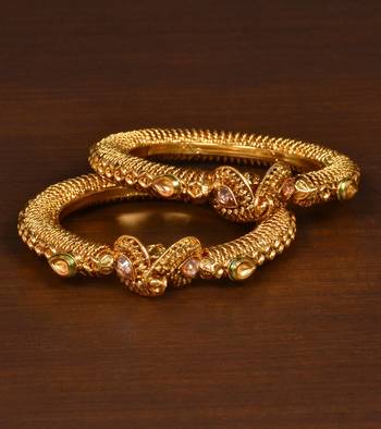 Gold Plated Kundan Embellished Gheru Copper made Bangle Set BD525 1