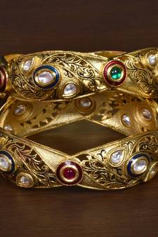 Copper made Kundan and Ruby Stone Embellished Matte Finish Bangles Set BD526