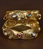 Copper made Kundan and Ruby Stone Embellished Matte Finish Bangles Set BD526