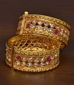 Copper made Gold Plated Kundan and Ruby Stone Embellished Bangle Set BD527