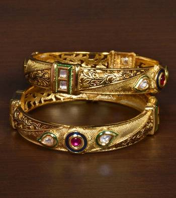 Copper made Kundan and Ruby Stone Embellished Matte Finish Bangles Set BD528 1