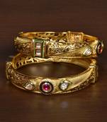 Copper made Kundan and Ruby Stone Embellished Matte Finish Bangles Set BD528