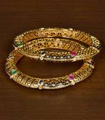 Gold Plated Ruby, Panna and Kundan Embellished Copper made Bangles BD529