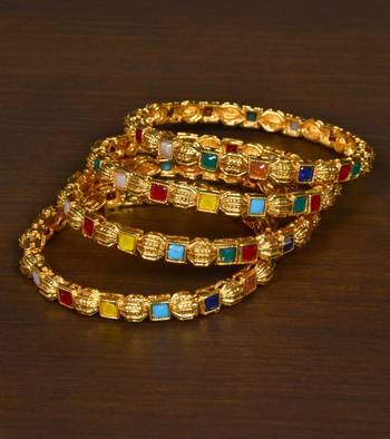 Gold Plated Multi-Colored Stone Embellished Bangle Set for Women BD530 1