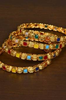 Gold Plated Multi-Colored Stone Embellished Bangle Set for Women BD530