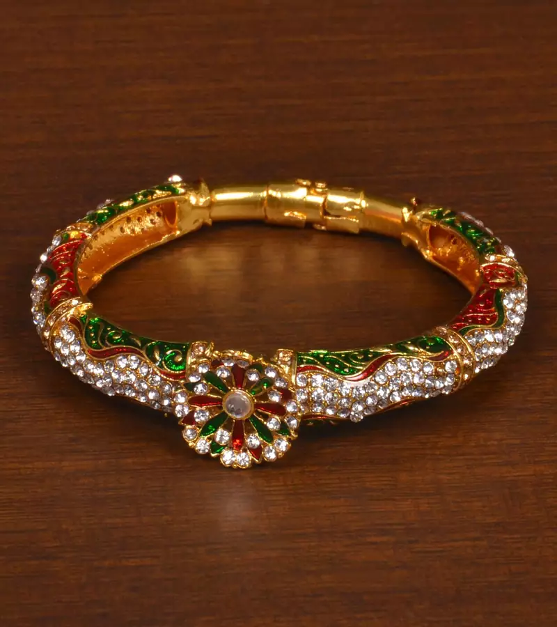 Gold plated copper made zircon and stone embellished Bracelet BD544