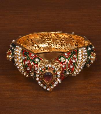 Gold plated copper made zircon and stone embellished Bracelet BD545 1