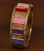 Gold plated feather and zircon embellished bracelet BD553