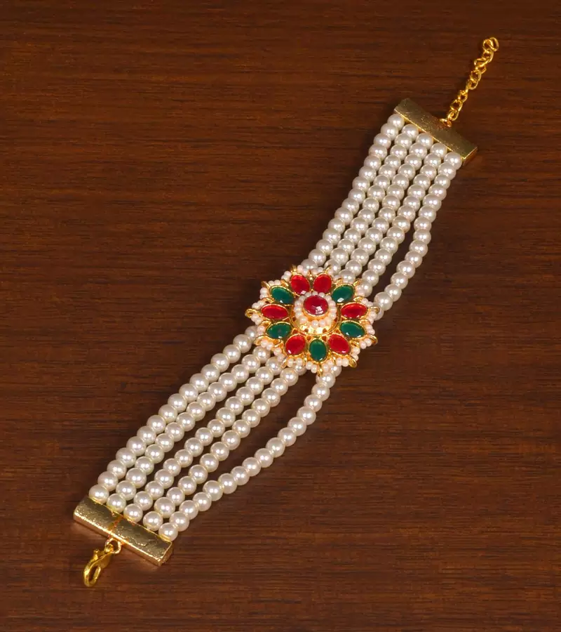 Gold plated cubic zirconia embellished openable beaded bracelets BD556