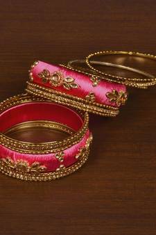 Silk Thread and Zircon Stone Embellished Designer Bangle Set BD533