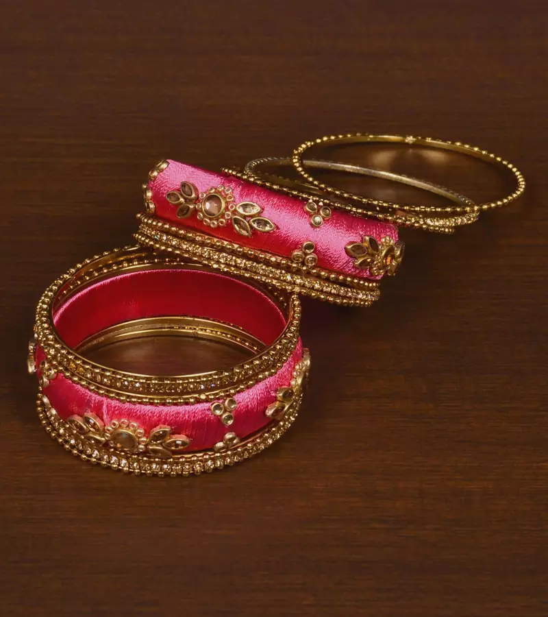 Silk Thread and Zircon Stone Embellished Designer Bangle Set BD533