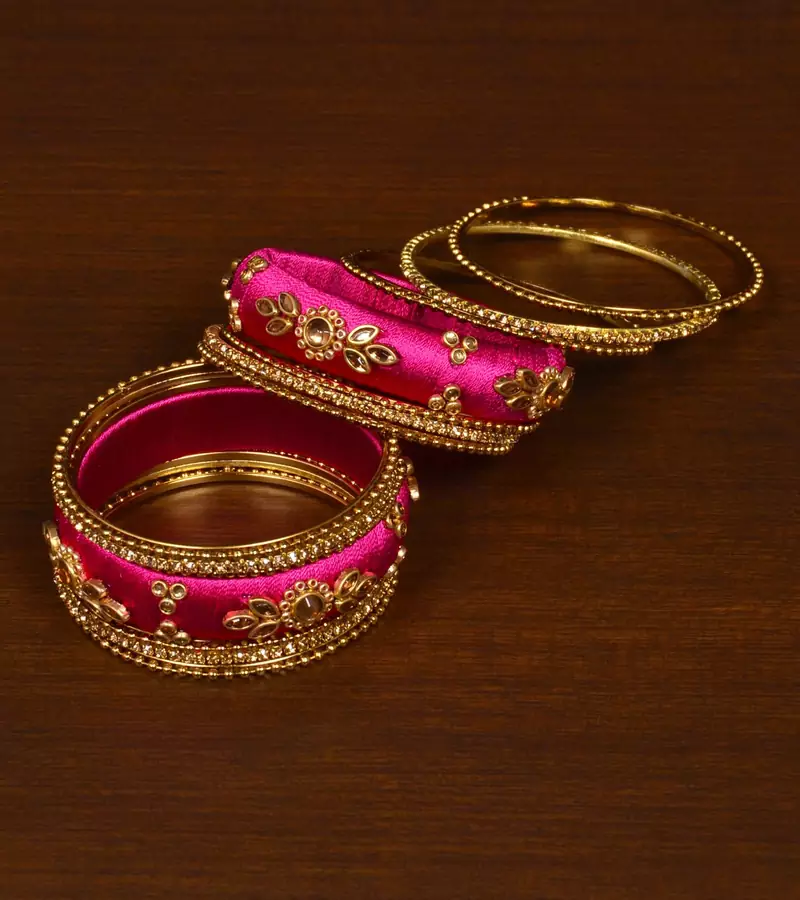 Silk Thread and Zircon Stone Embellished Designer Bangle Set BD534