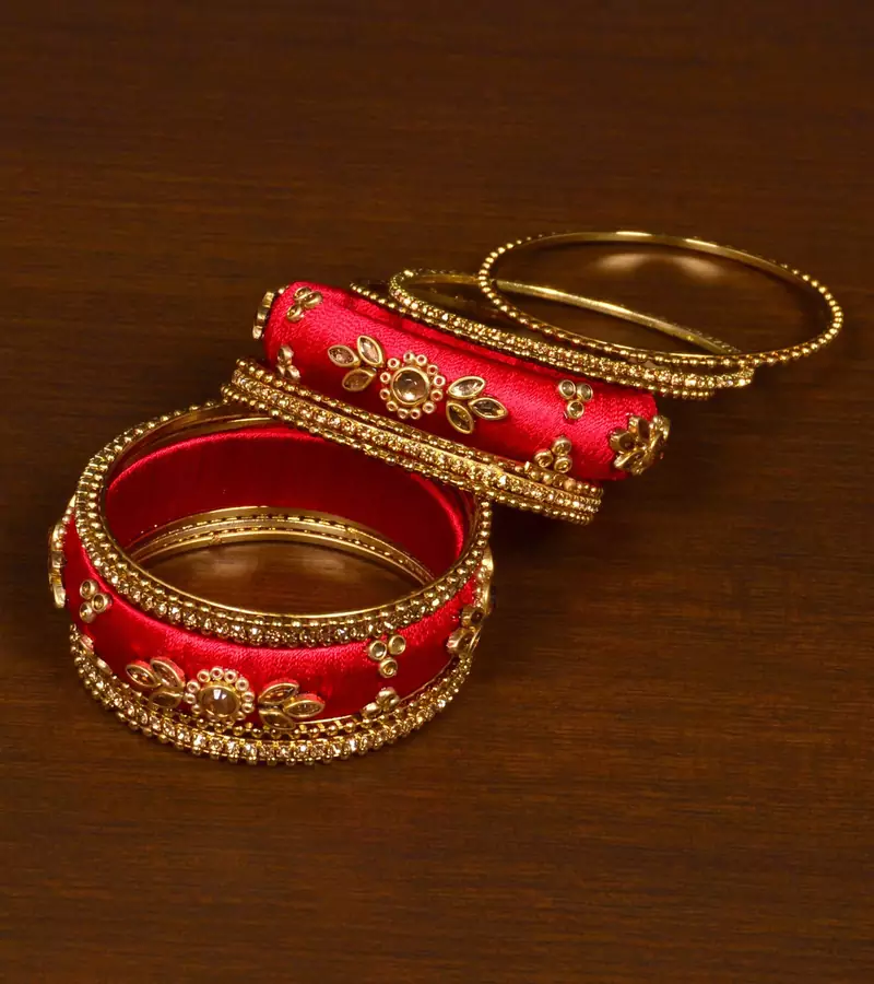 Silk Thread and Zircon Stone Embellished Designer Bangle Set BD535