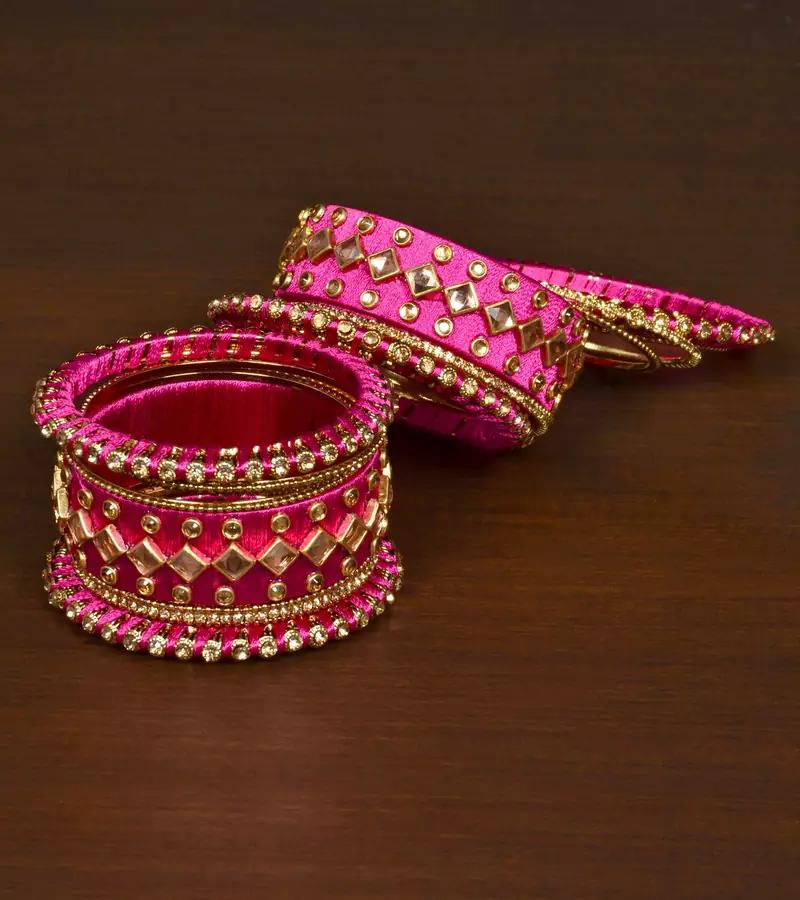 Silk thread with Zircon Stone worked Bangle Set for Women BD536