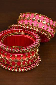 Silk thread with Zircon Stone worked Bangle Set for Women BD539