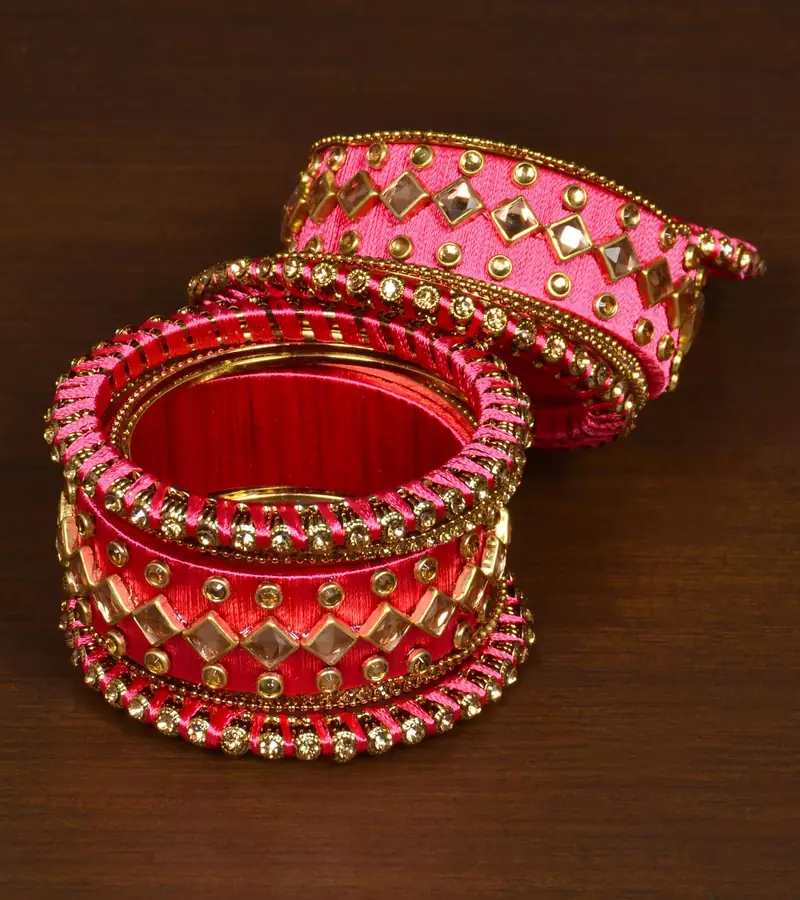 Silk thread with Zircon Stone worked Bangle Set for Women BD539
