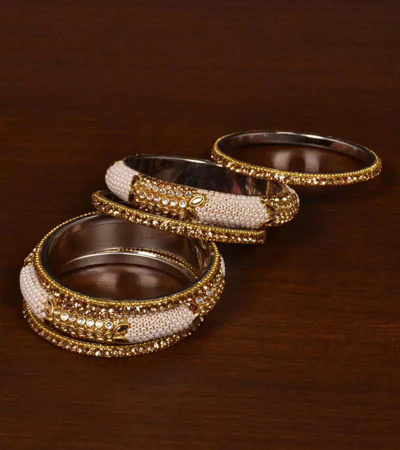 Seed Beads and Zircon Stone Embellished Bangle Set BD541