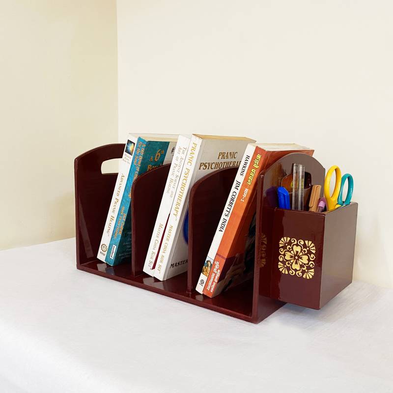 Lalhaveli Desk Supplies Accessories Wooden Hand Painted Books Magazine Pen Pencil Holder Table top Decor