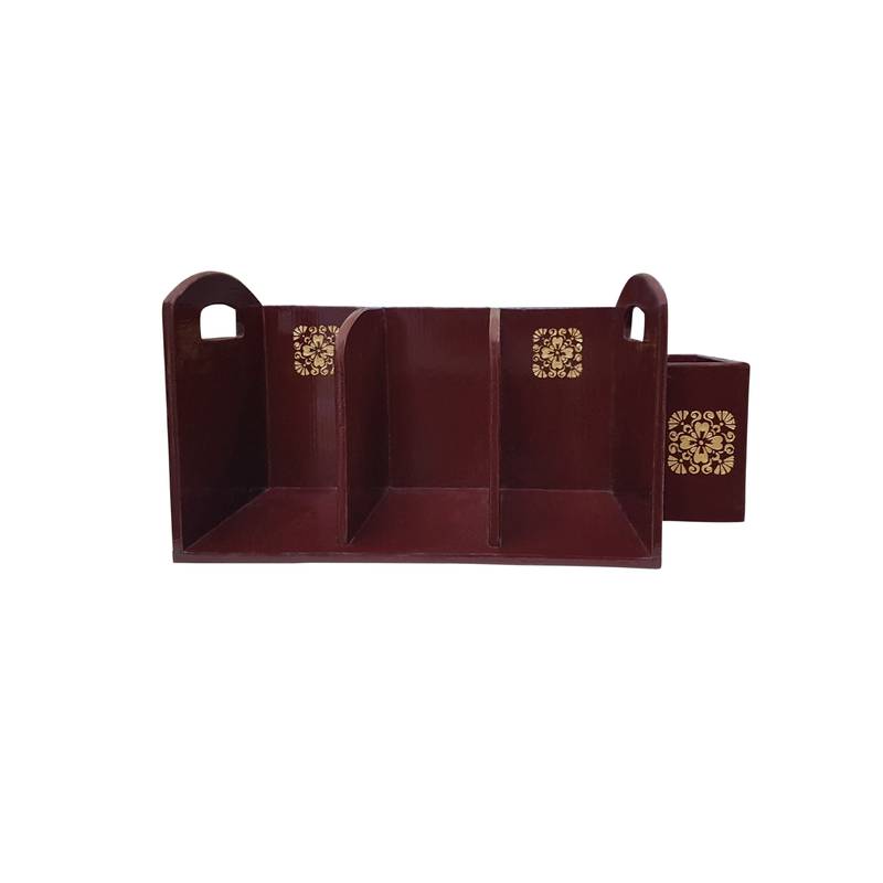 Lalhaveli Desk Supplies Accessories Wooden Hand Painted Books Magazine Pen Pencil Holder Table top Decor